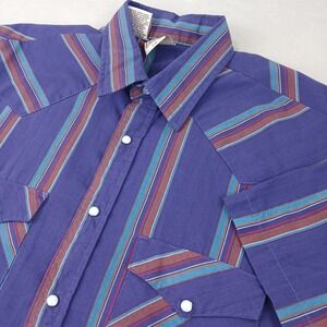 VTG Western Frontier Large Mens Shirt Pearl Snap Cowboy Short Sleeve 22x29